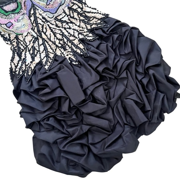 Vintage 1980s Black Bubble Hem Ruffled Boned Strapless Sequin Dress RARE XS - Picture 6 of 16
